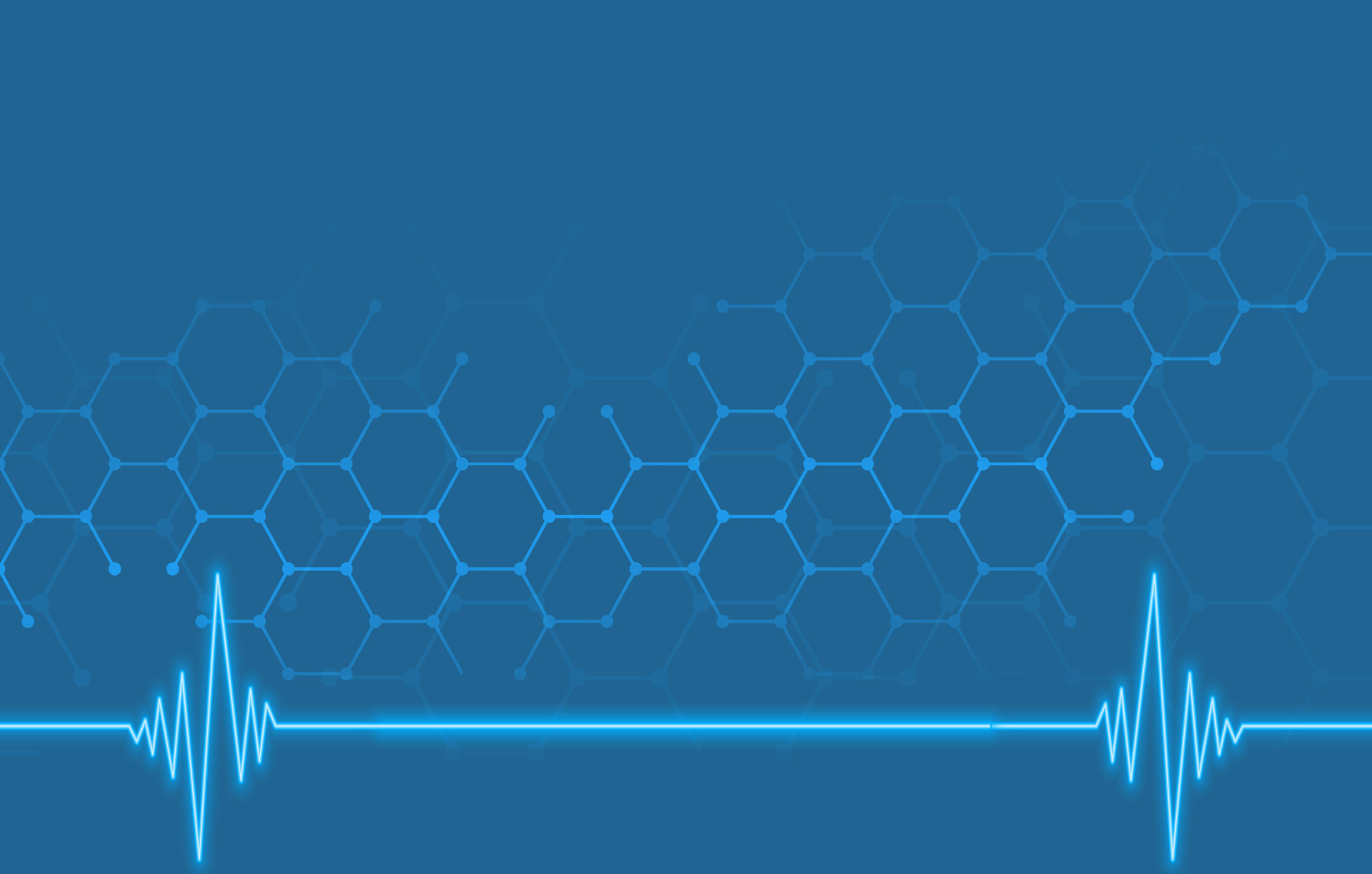 Healthcare and medical background with molecular patterns and heartbeat line